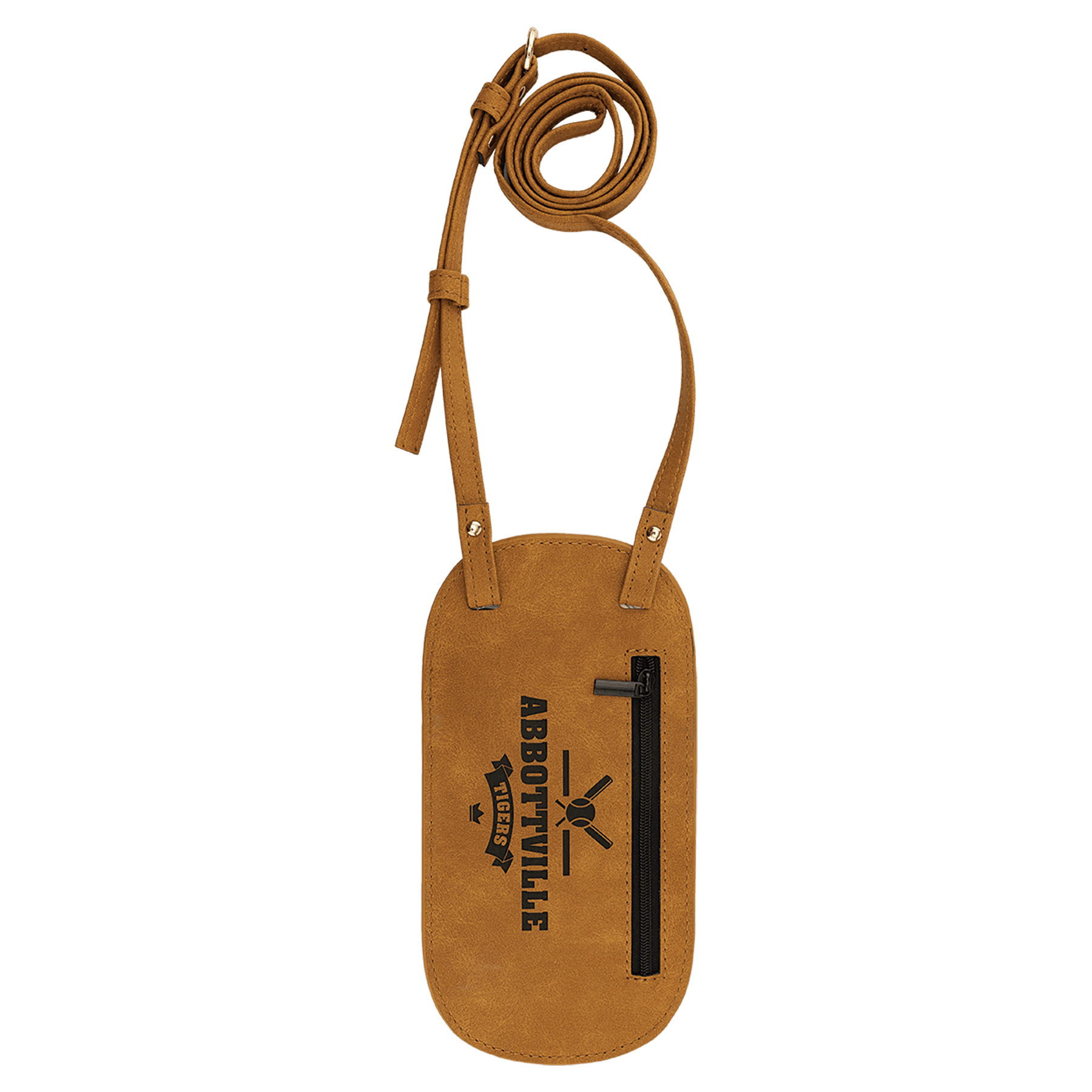 Cross Body Phone Bag - with Snap Enclosure and Back Zipper in Light Brown - Back Zipper