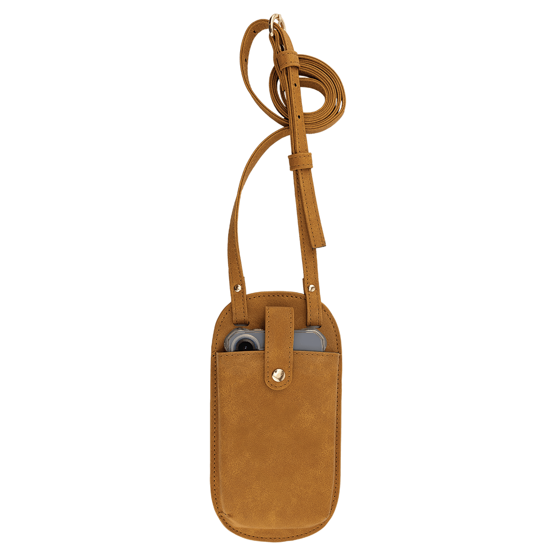Cross Body Phone Bag - with Snap Enclosure and Back Zipper in Light Brown - Front
