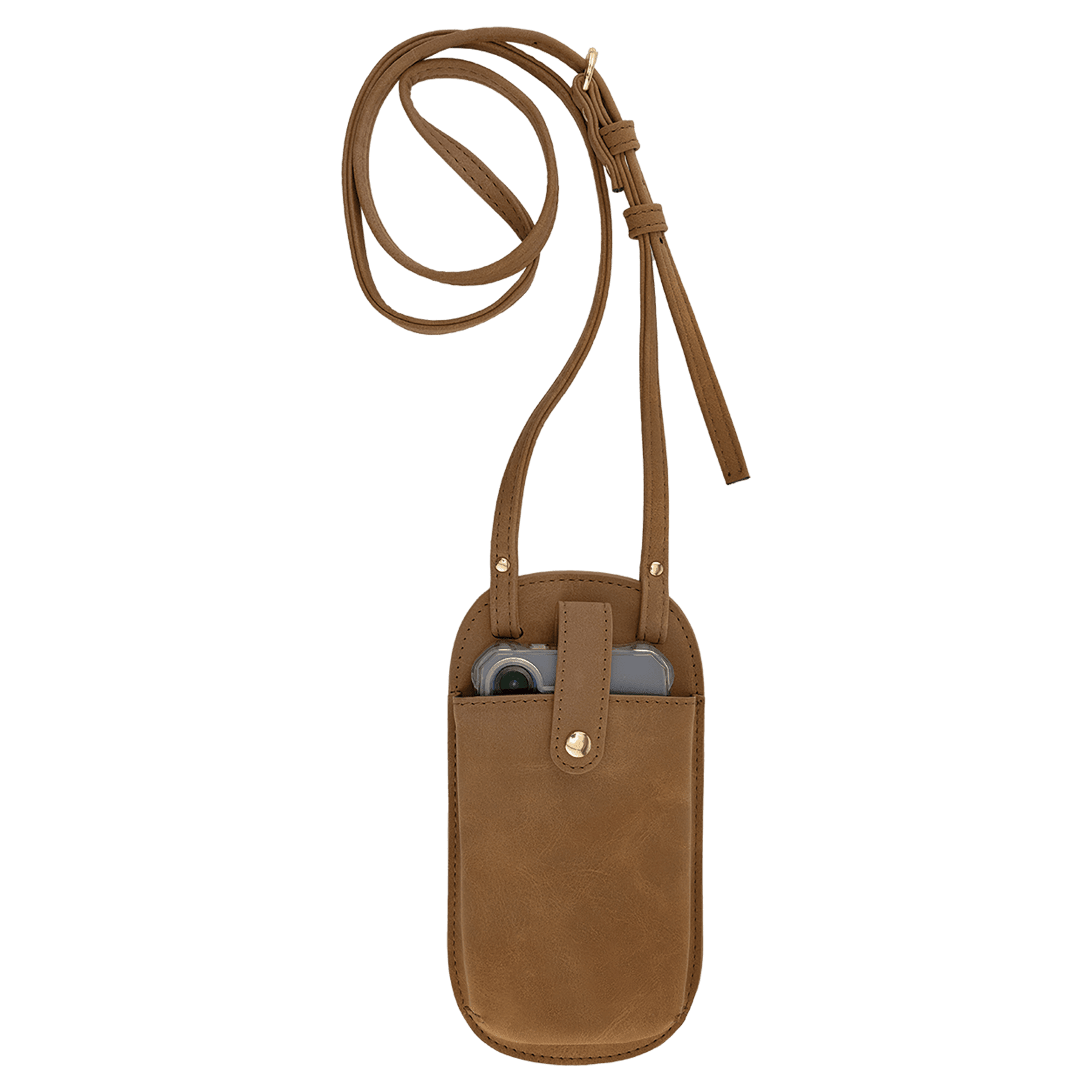 Cross Body Phone Bag - with Snap Enclosure and Back Zipper in Dark Brown - Front
