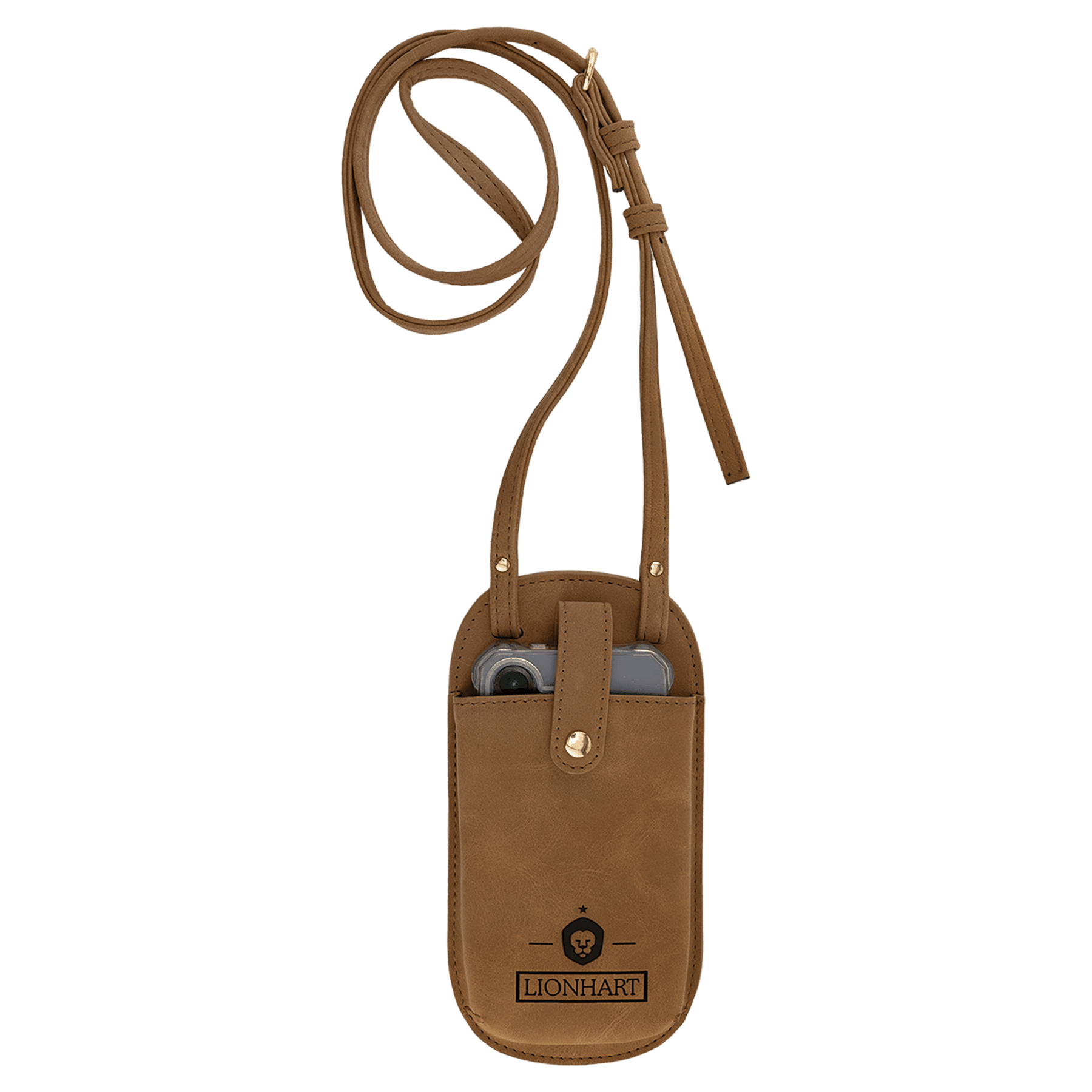 Cross Body Phone Bag - with Snap Enclosure and Back Zipper in Dark Brown with Snap Enclosure