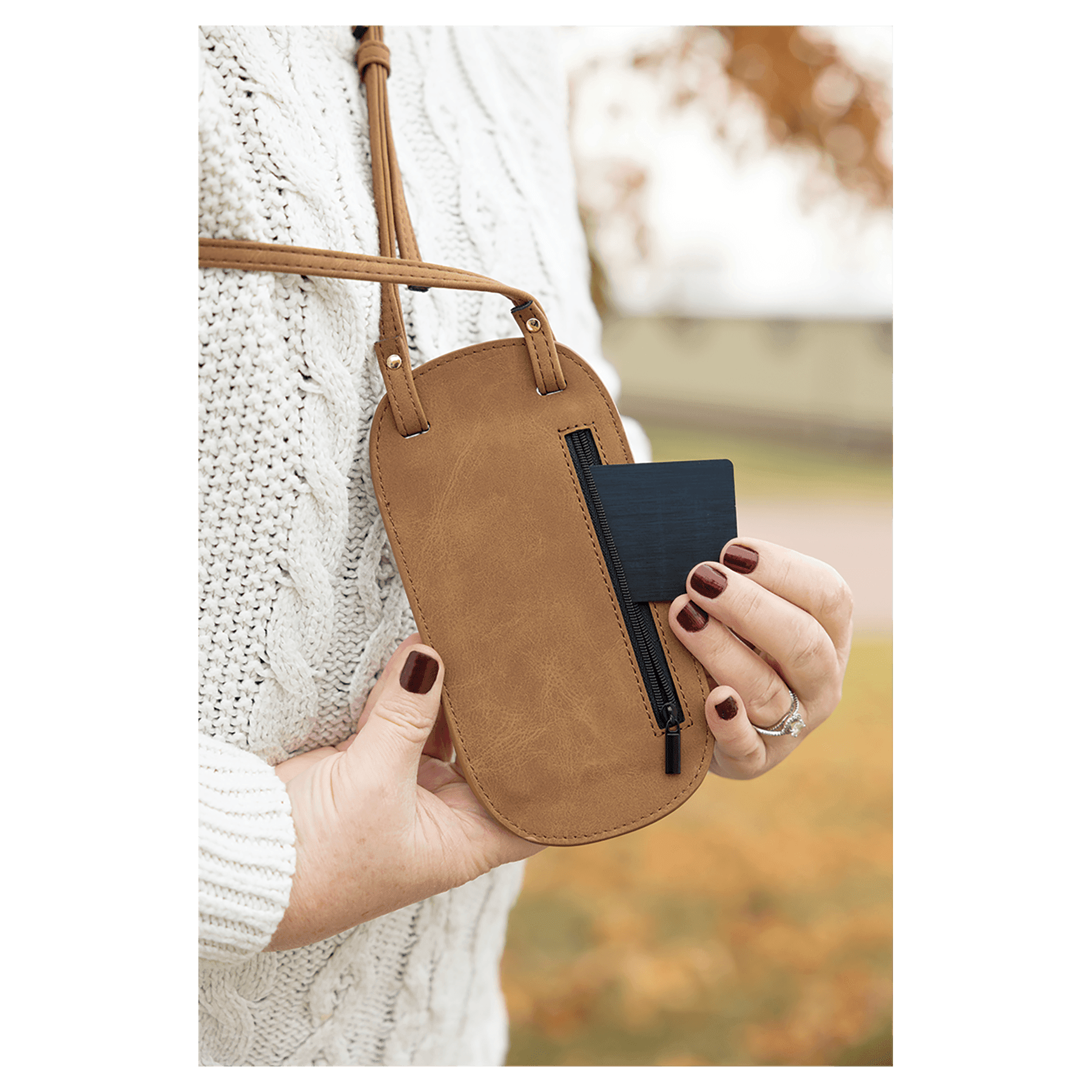 Cross Body Phone Bag - with Snap Enclosure and Back Zipper in Dark Brown