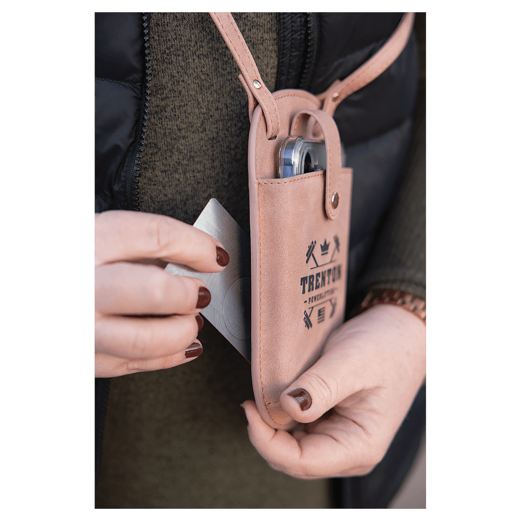 Cross Body Phone Bag - with Snap Enclosure and Back Zipper in Blush