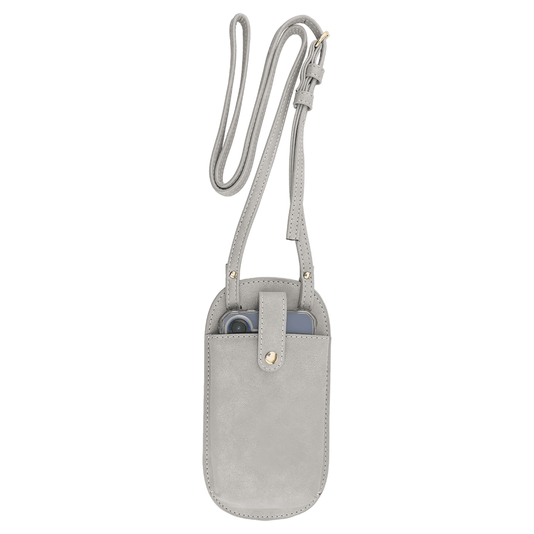 Cross Body Phone Bag - with Snap Enclosure and Back Zipper in Light Gray - Front
