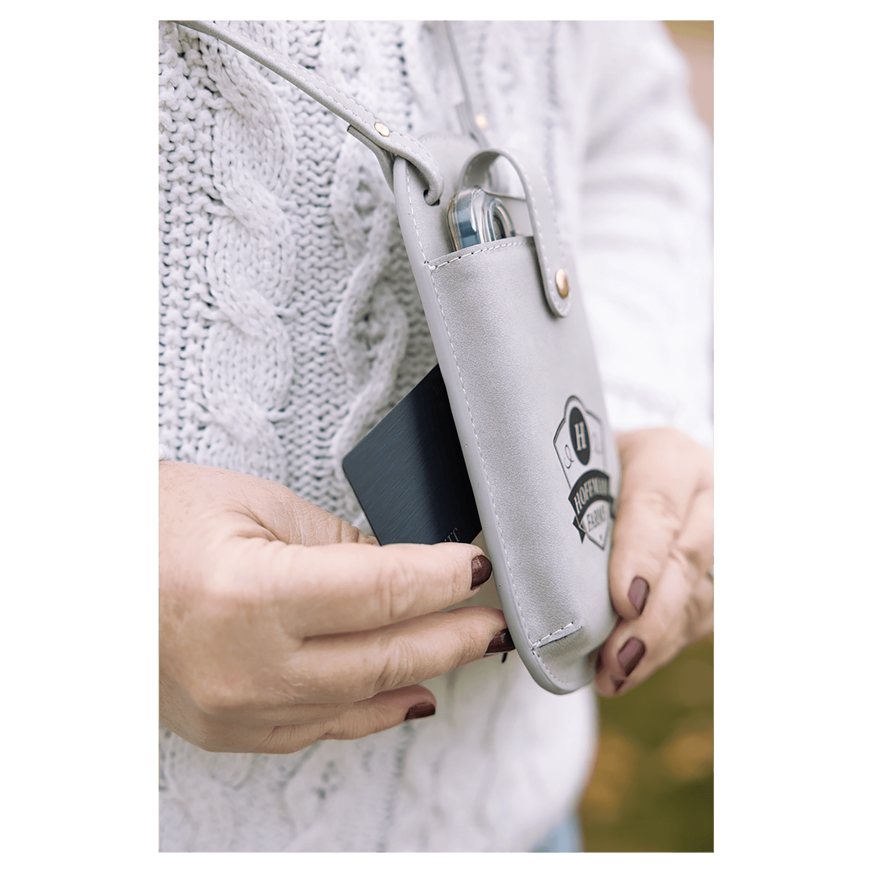 Cross Body Phone Bag - with Snap Enclosure and Back Zipper in Light Gray