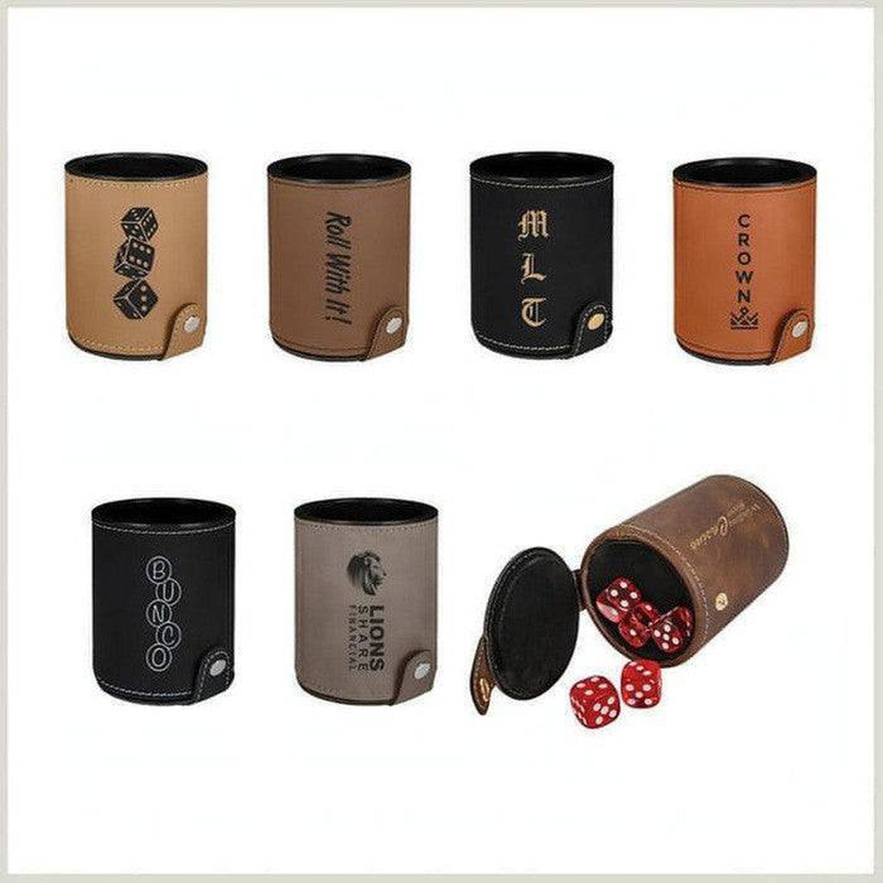 Leatherette Dice Cup Set - Various Colors (Comes with 5 Dice)