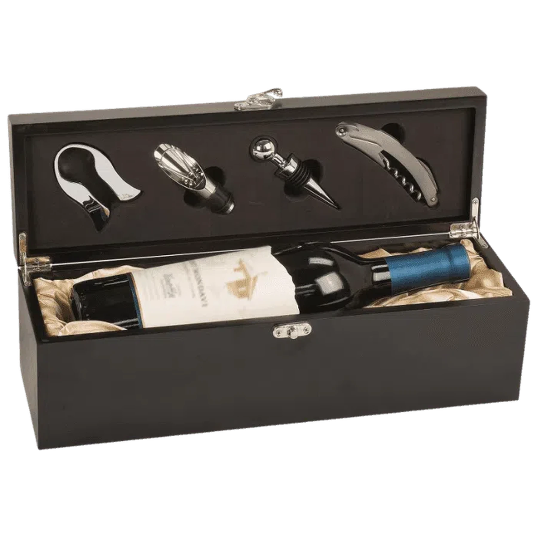 Leatherette Premium Matte Black Wine Box with Tools