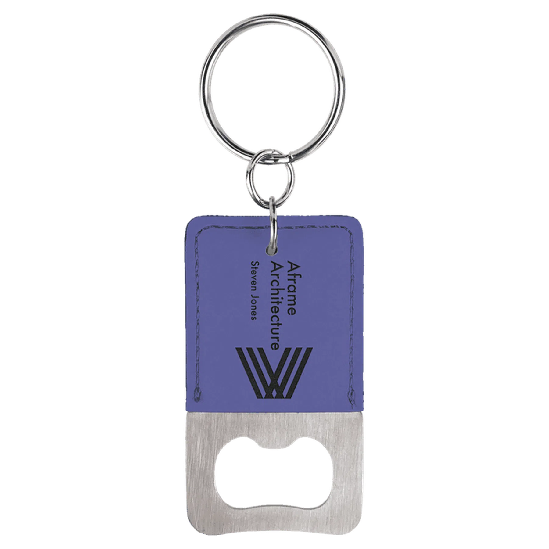 Leatherette Rectangle Bottle Opener with Keychain