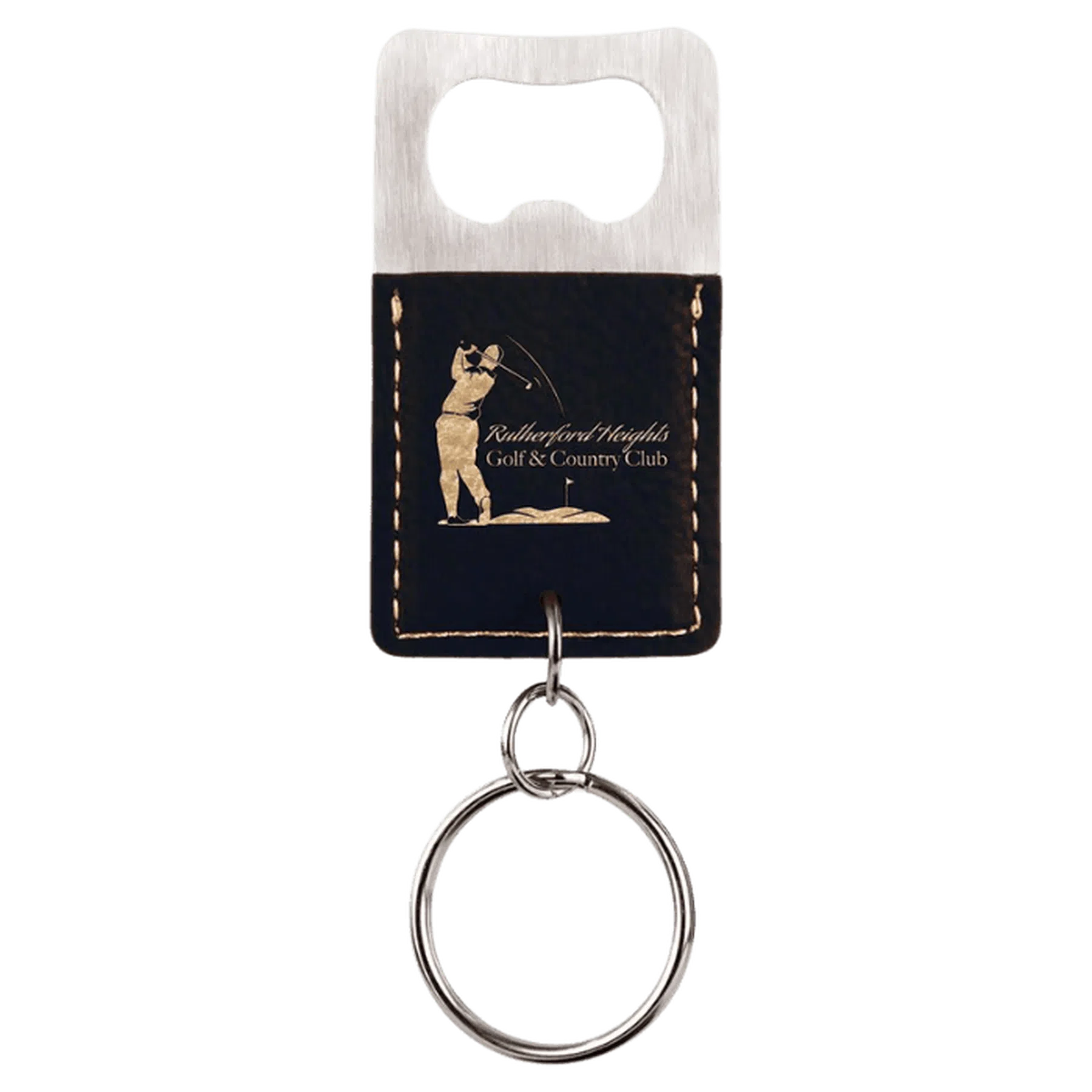 Leatherette Rectangle Bottle Opener with Keychain