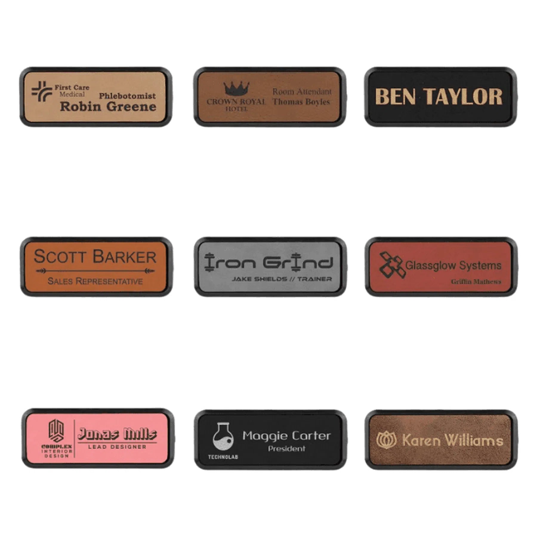 Leatherette Rounded Corner Name Badge with Plastic Frame (2 Sizes)