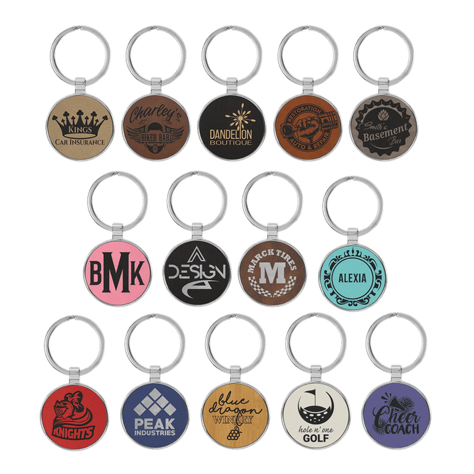 Leatherette/Metal Round Keychain (Various Colors)