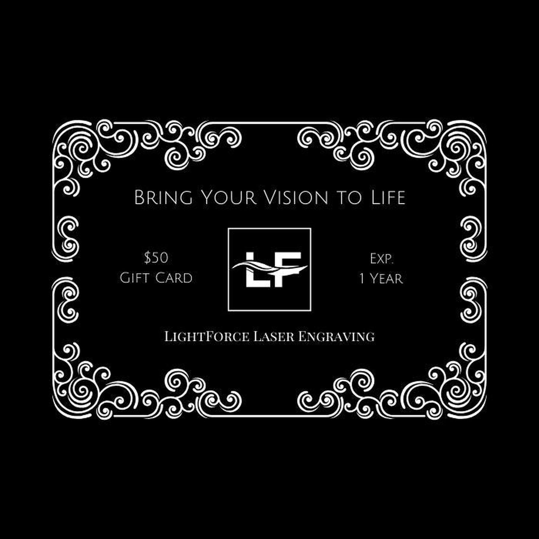 LightForce Laser Engraving Gift Card (Send Digital)