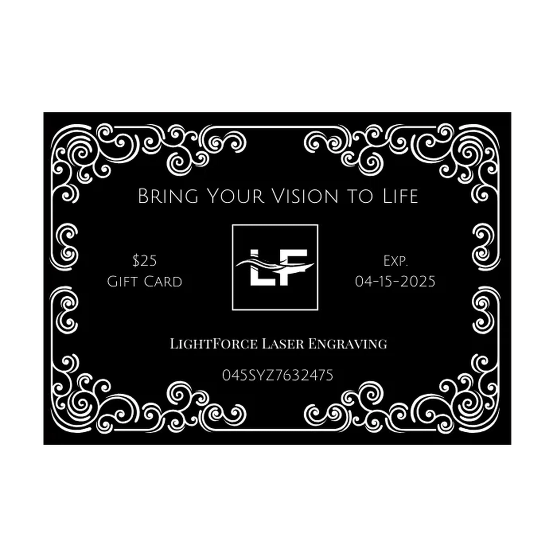 LightForce Laser Engraving Gift Cards (Send by Mail)