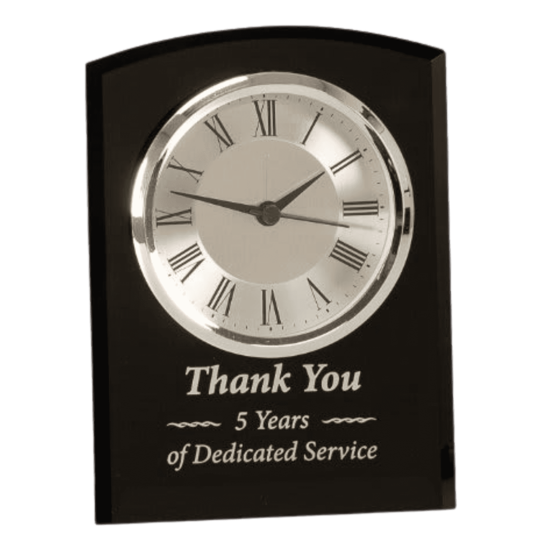 Laser Etched Glass Desk Clocks – Personalized Gifts, Awards & Decor Black Glass - Self Standing / Alarm / 6" x 4 1/2"