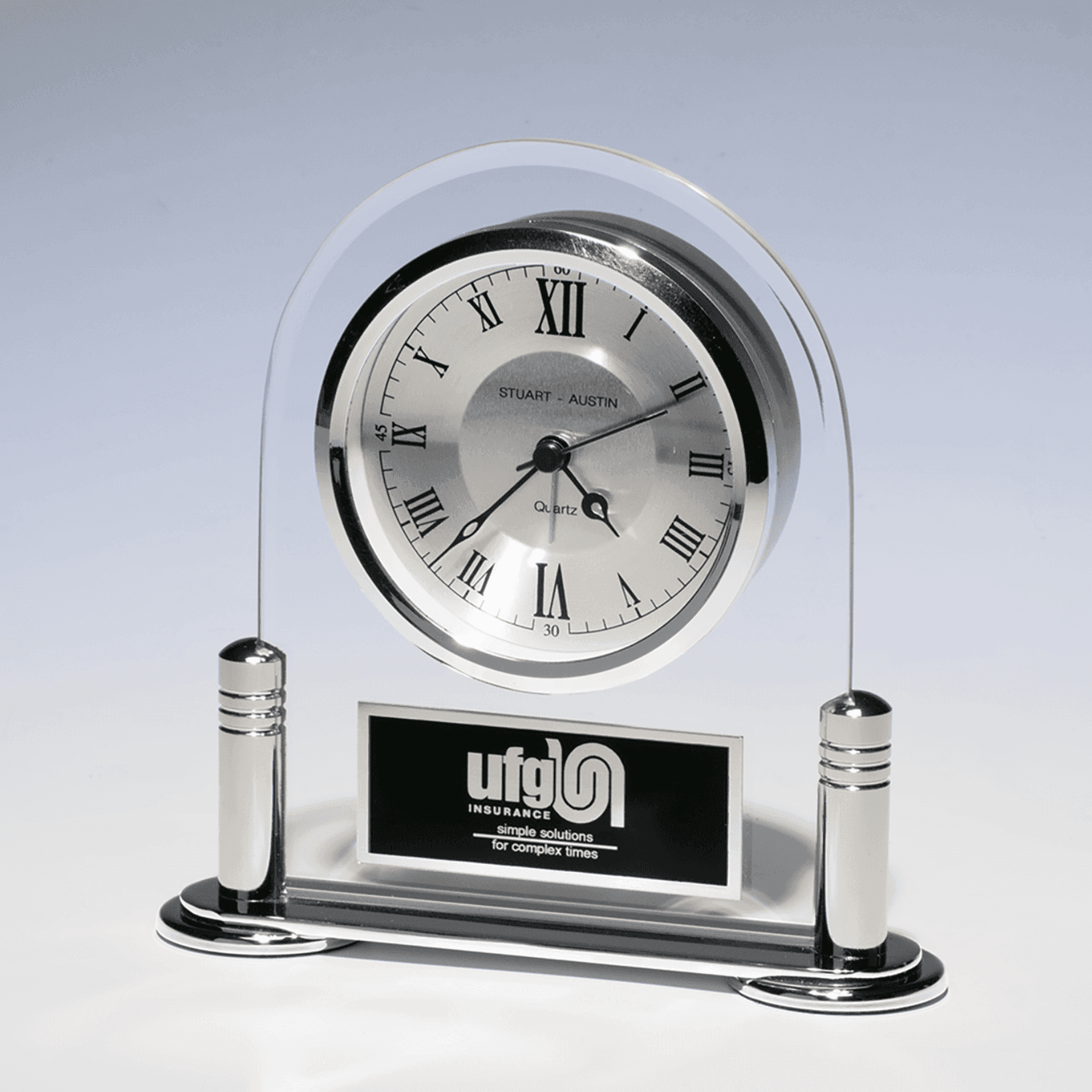 Laser Etched Glass Desk Clocks – Personalized Gifts, Awards & Decor Beveled Glass with Silver Hardware / Engraving Plate Included / 6 1/8" x 6"