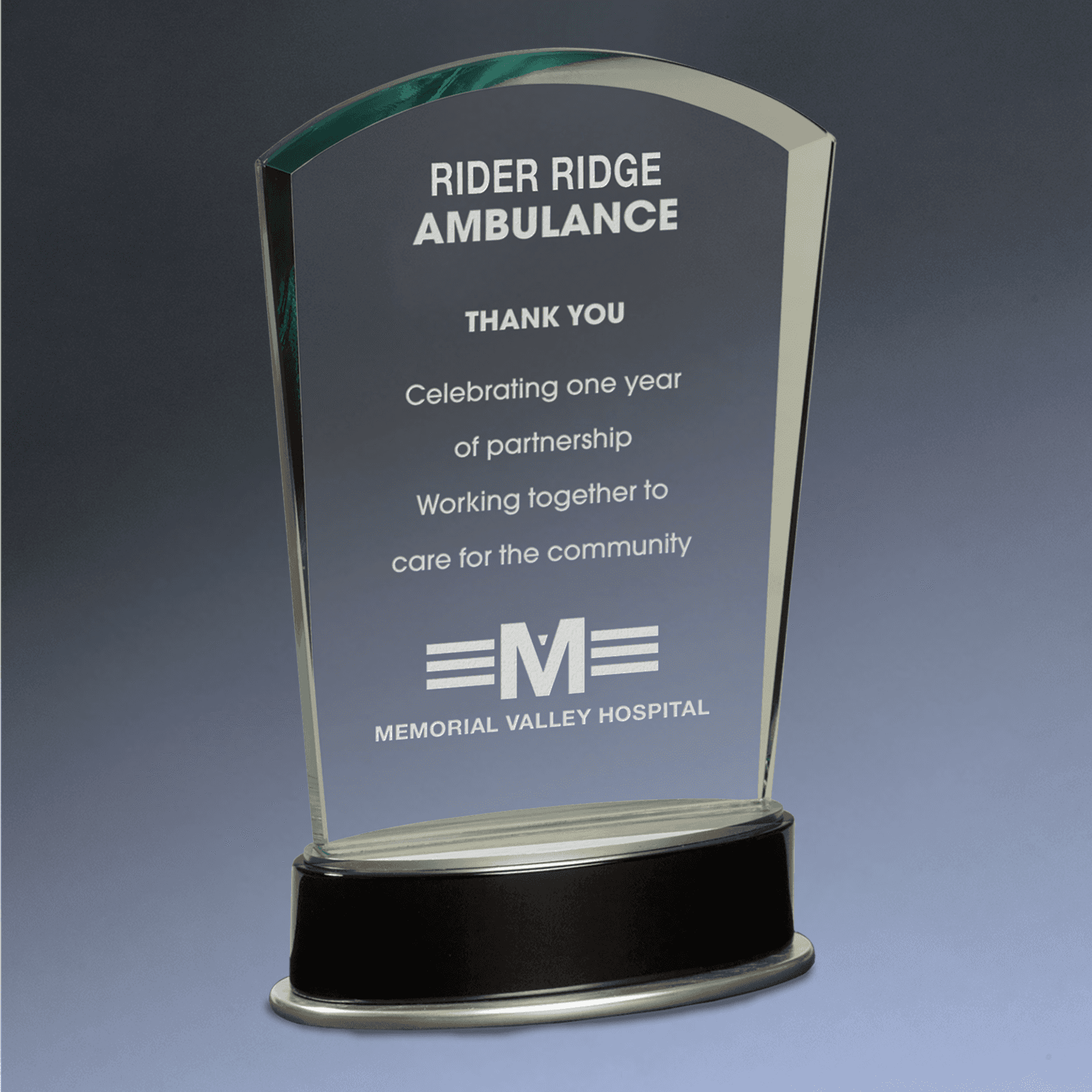 Metro Glass Awards – Jade Glass on Black Piano Finish Base Round / 7 1/4" / Metro Glass