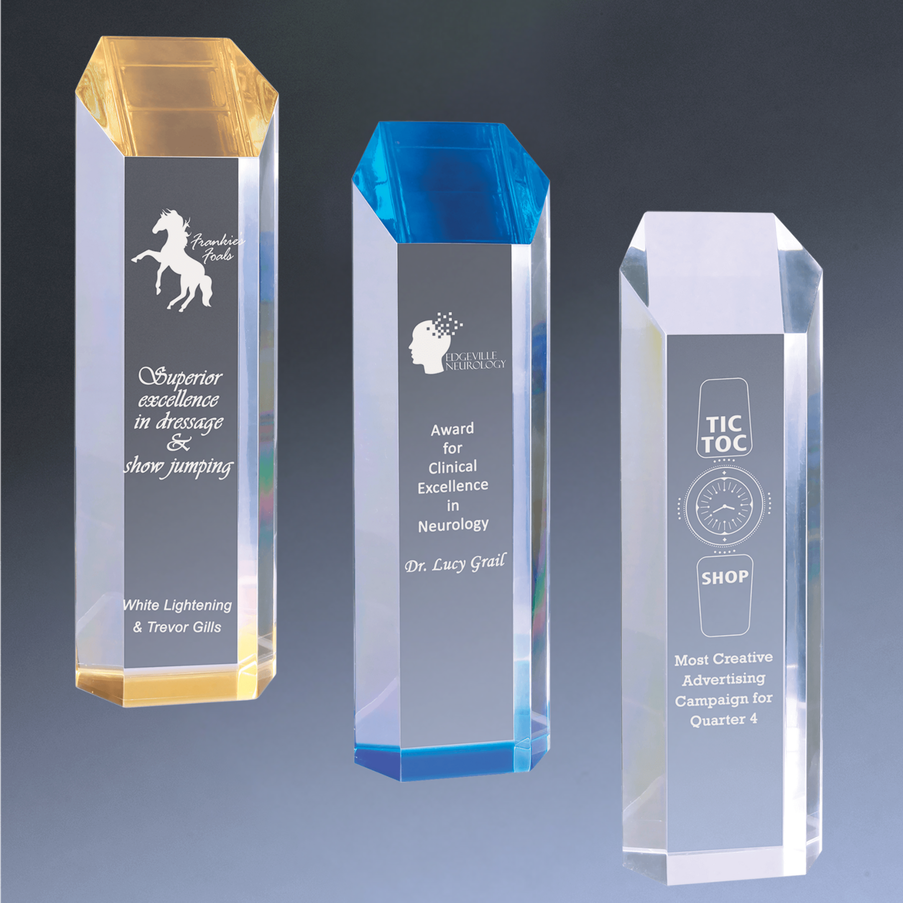Tower Acrylic Awards - Custom Engraved Corporate Awards Blue / 3" x 10"