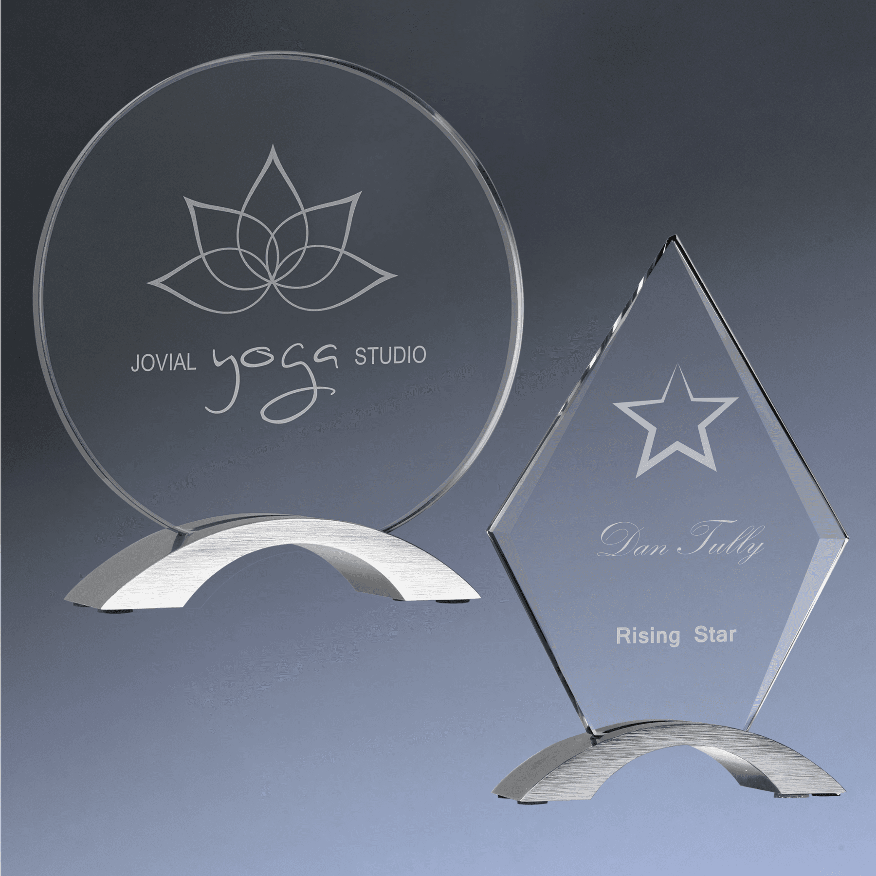 Cosmic Acrylic Awards with Silver Base - Custom Engraved Contemporary Recognition Round / 7 1/4" / Acrylic