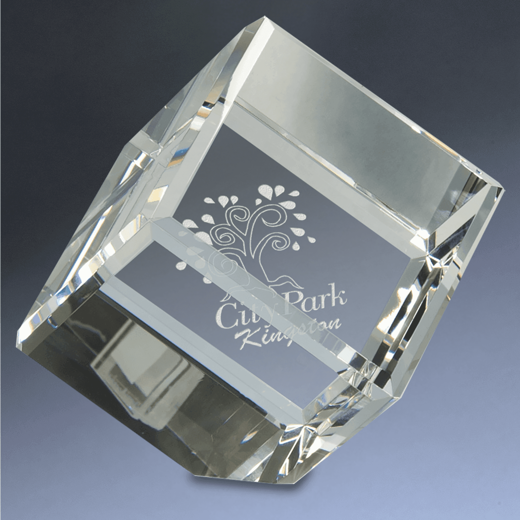Laser Etched Crystal Cubes and Blocks - Personalized Awards and Gifts Angled Cube / 1 1/2" x 1 1/2" / Single Side