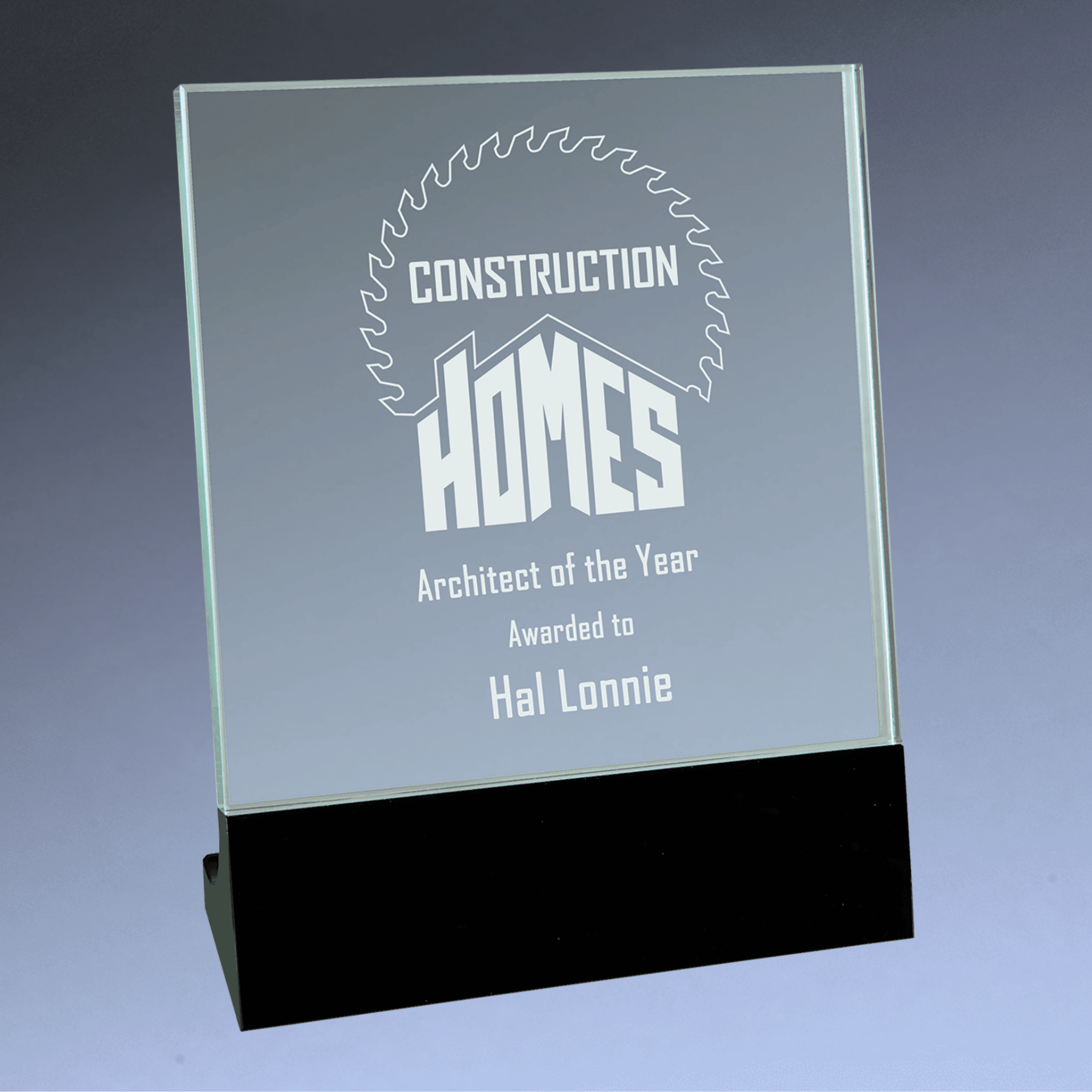 Glass Stand Up Award Plaques with Black Accents