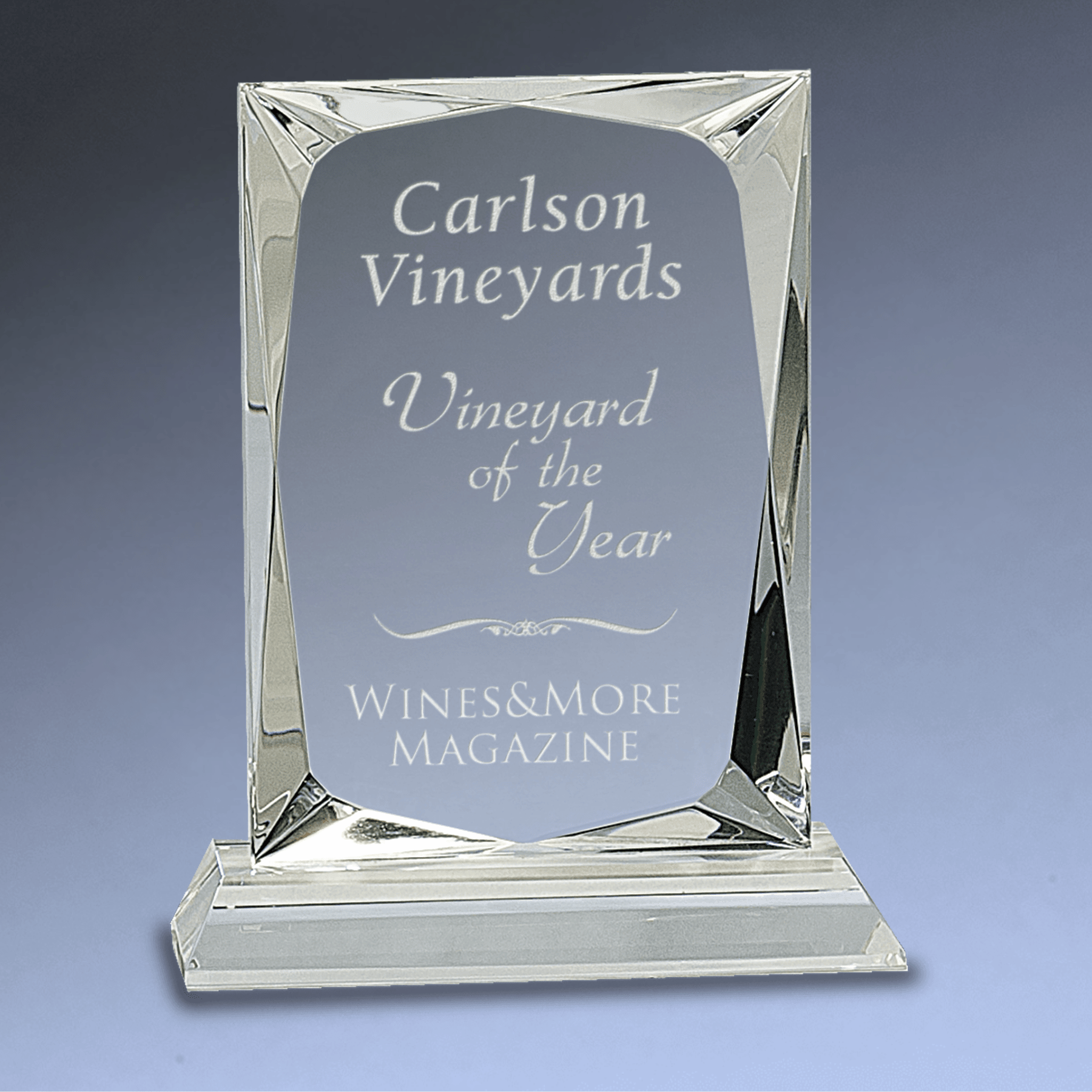 Hand-Carved Crystal Rectangle Award with Clear or Black Crystal Base