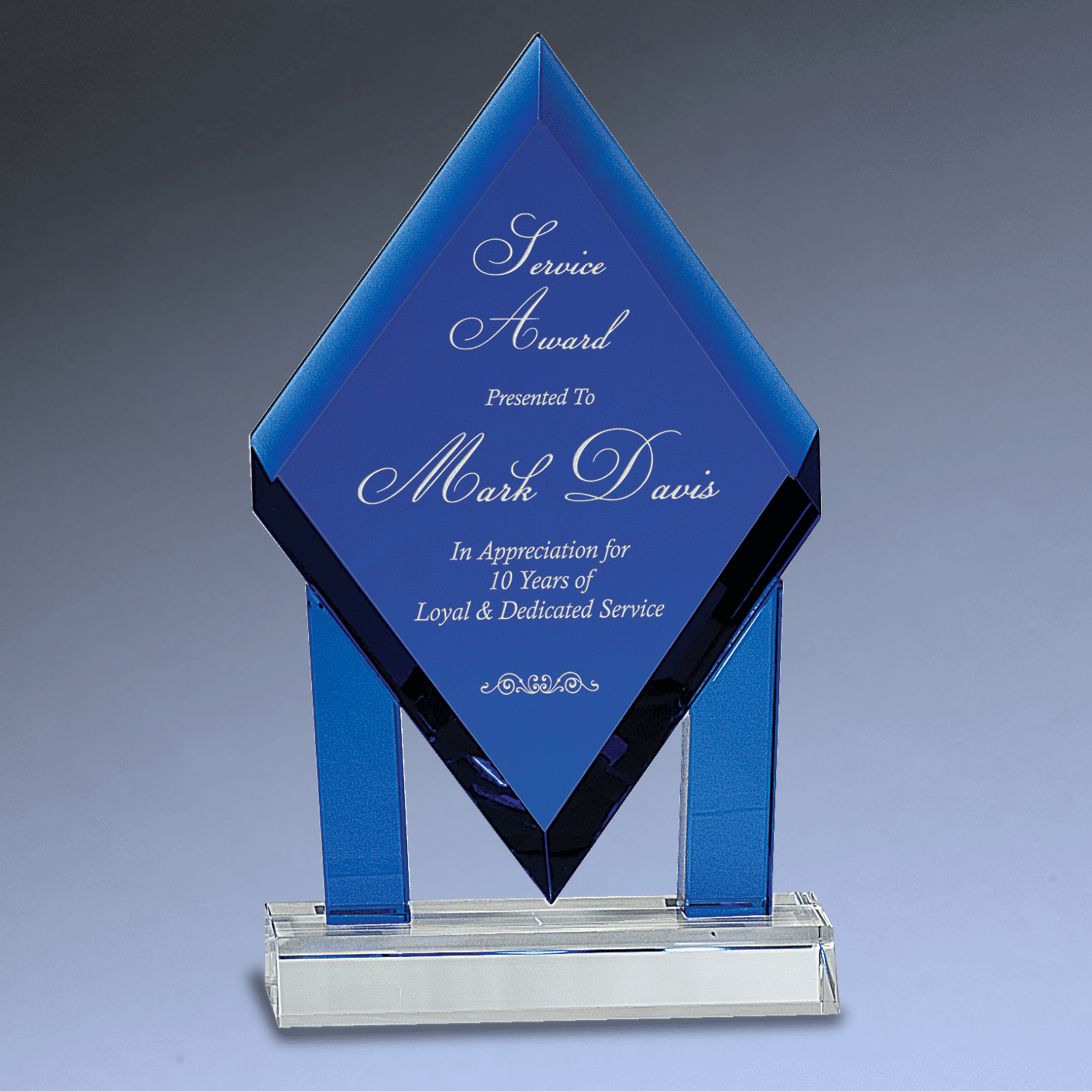 Floating Blue Crystal Diamond Award with Custom Engraving