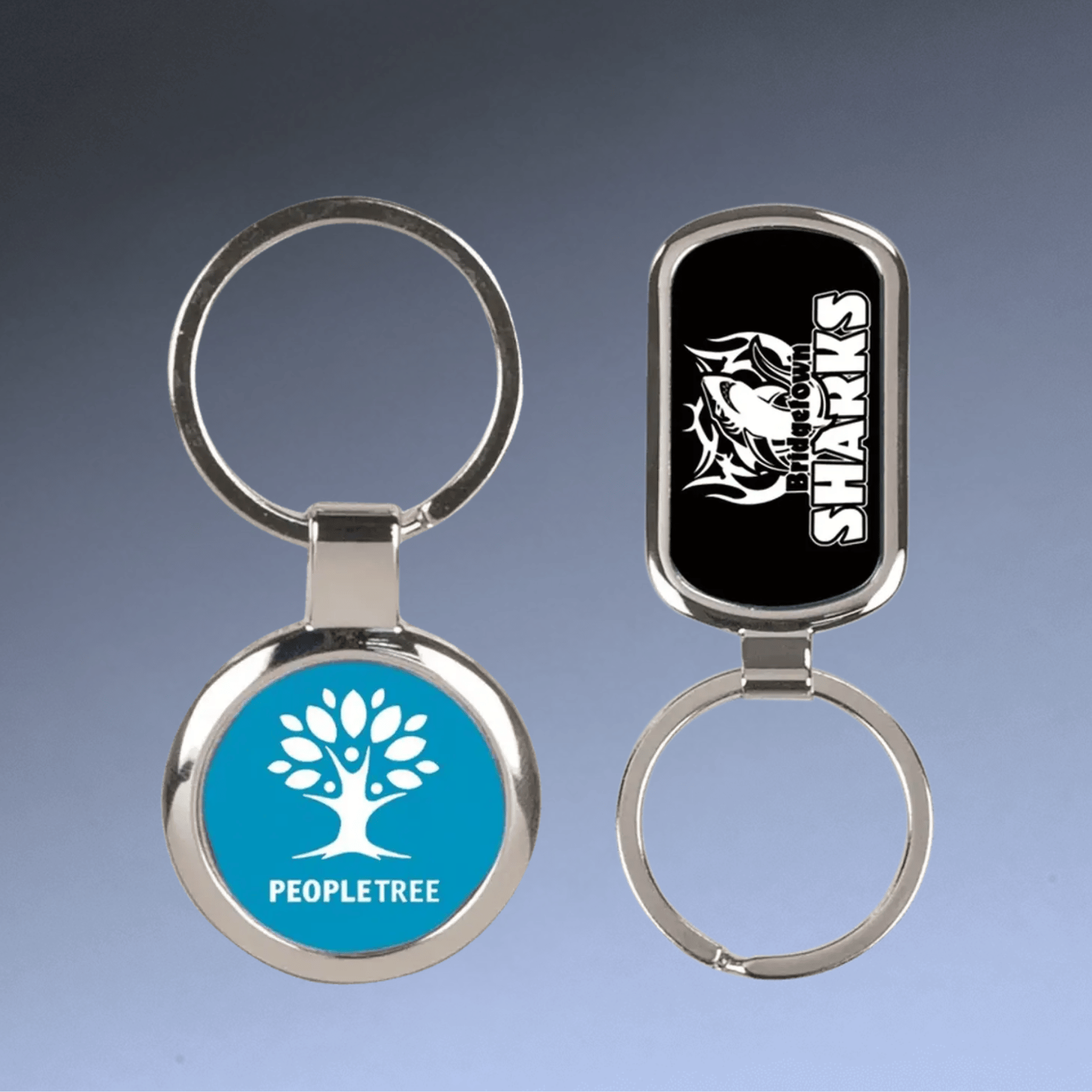 Personalized Keychains with Silver Frame and Black or Blue Insert