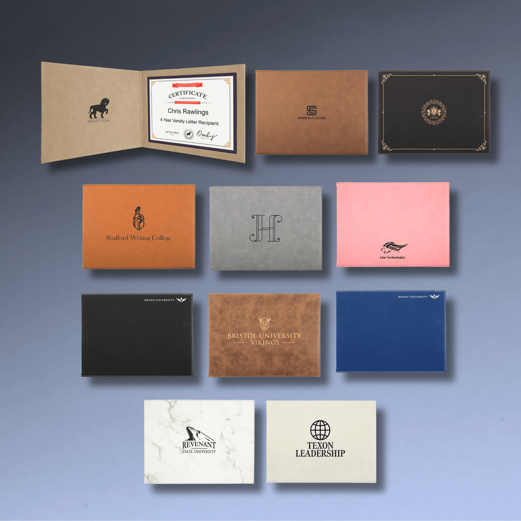 Personalized Certificate Holder in Leatherette Colors Dark Brown / 11" (W) x 8 1/2" (H)