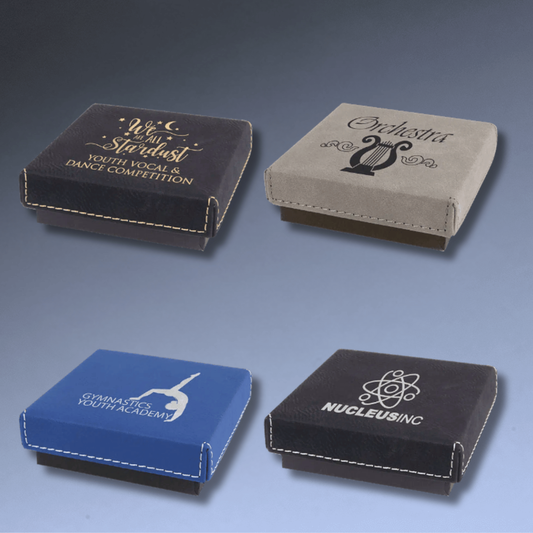 Personalized Medal Box - Custom Engraved Leatherette Keepsake Box 3 1/2" x 3 1/2" x 1" / Black/Gold