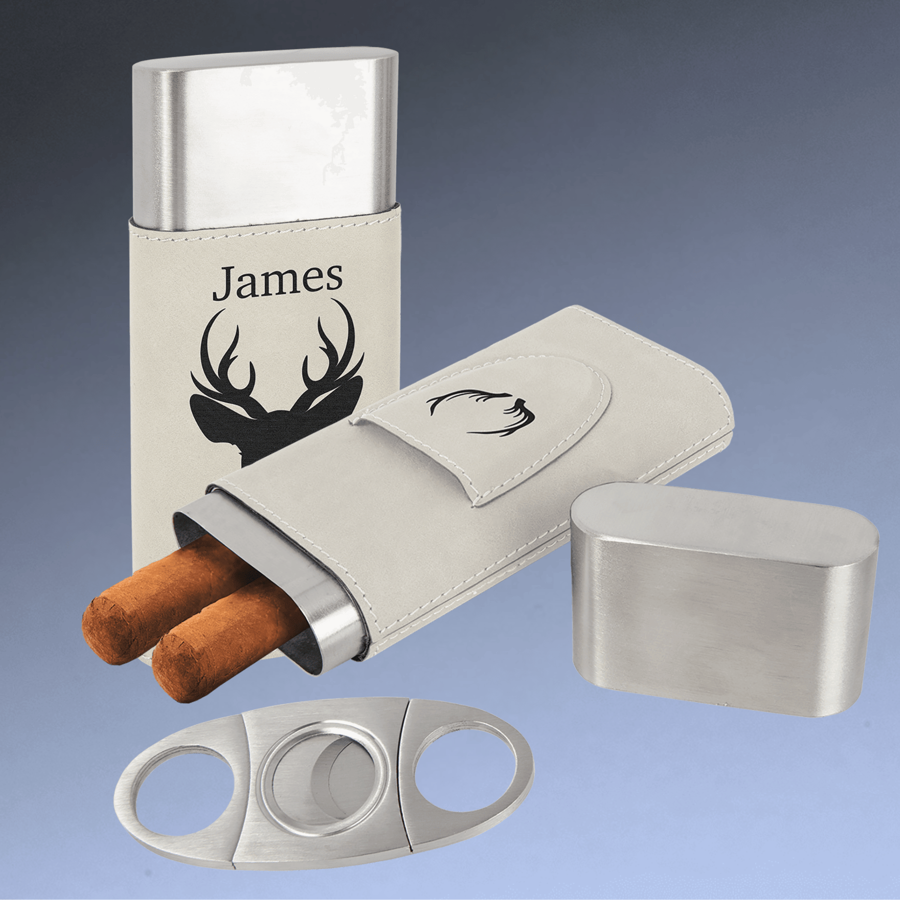 Custom Engraved Cigar Cases with Cutter in Leatherette