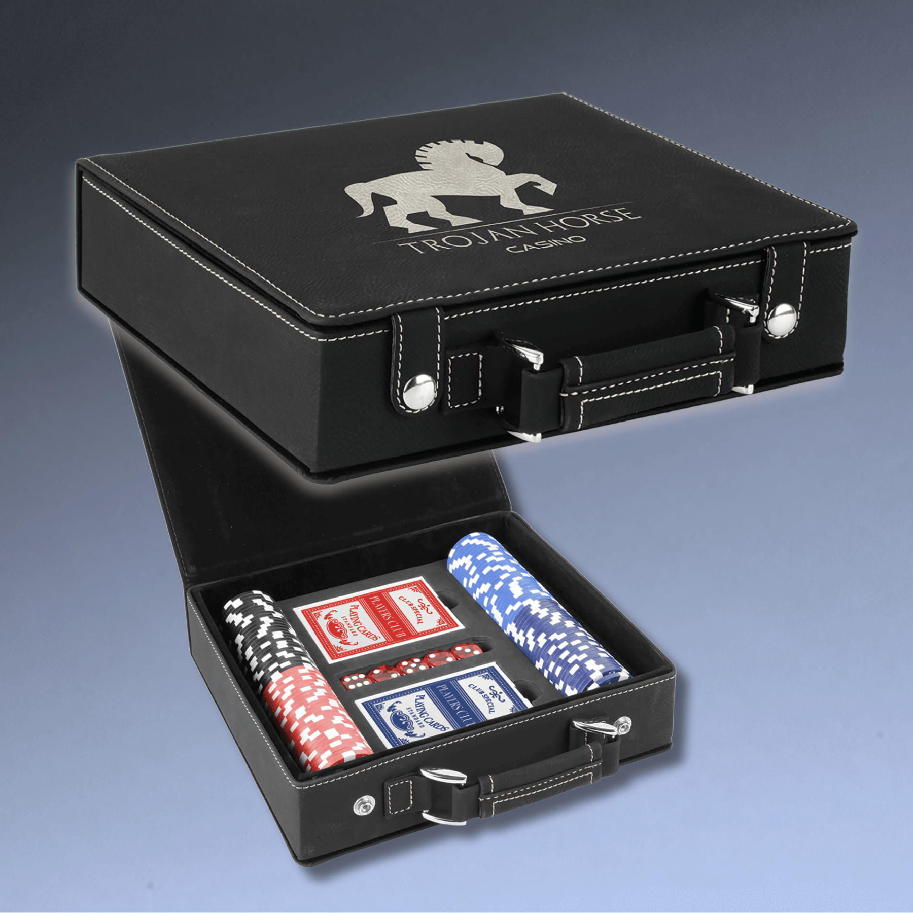 Personalized Poker Set in Leatherette Carry Case - 100 chips, 2 Card Decks