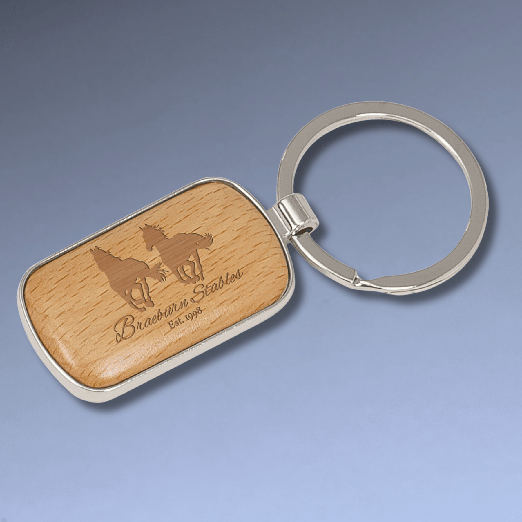 Personalized Keychains – Natural Beechwood with Silver Accents