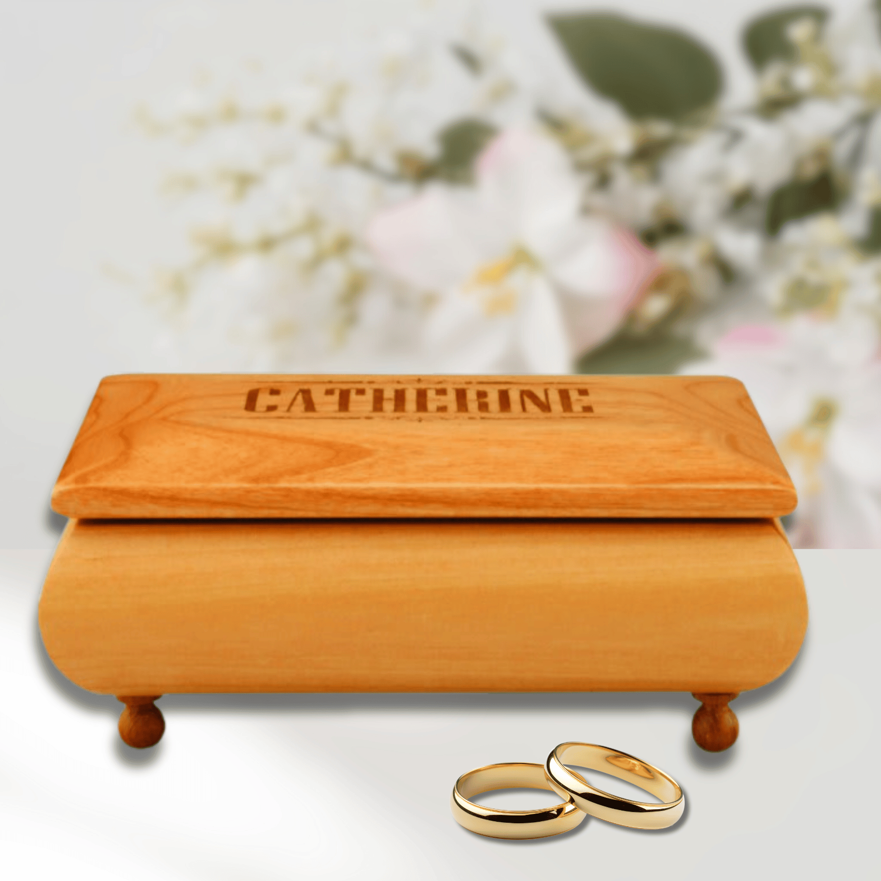 Red Alder Jewelry Box - Footed and Lined with Custom Engraving