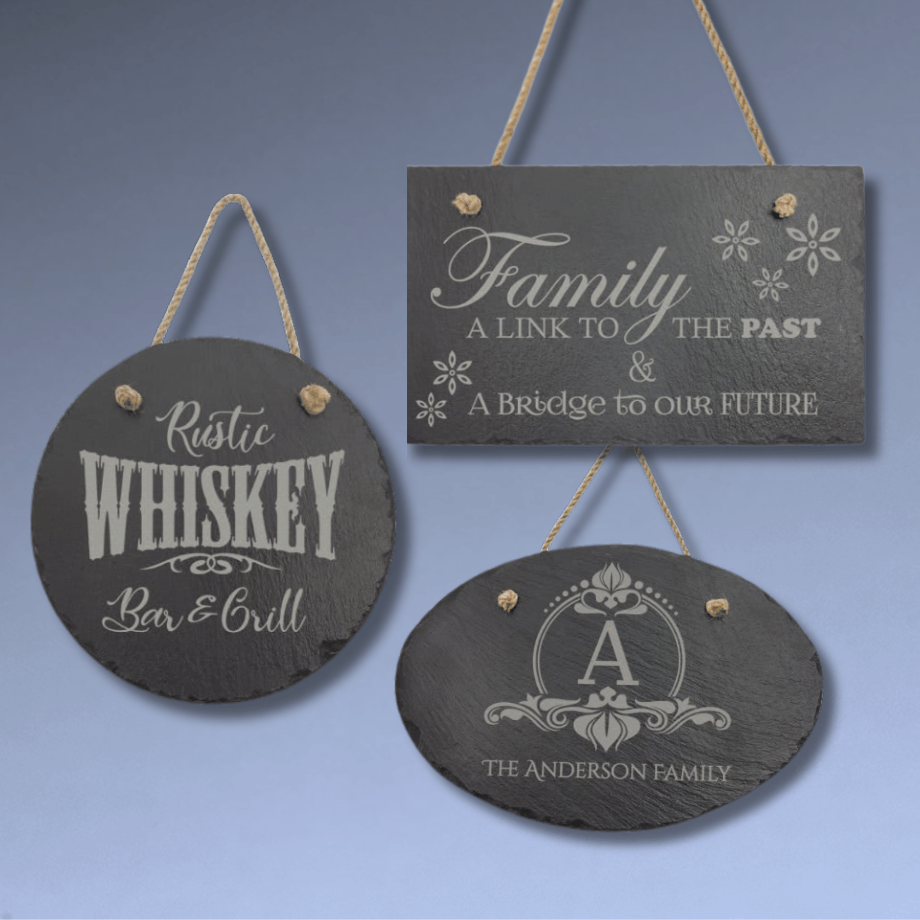 Custom Engraved Slate Signs – Hanging Rustic Decor for Home or Business Rectangle / 10" x 4"