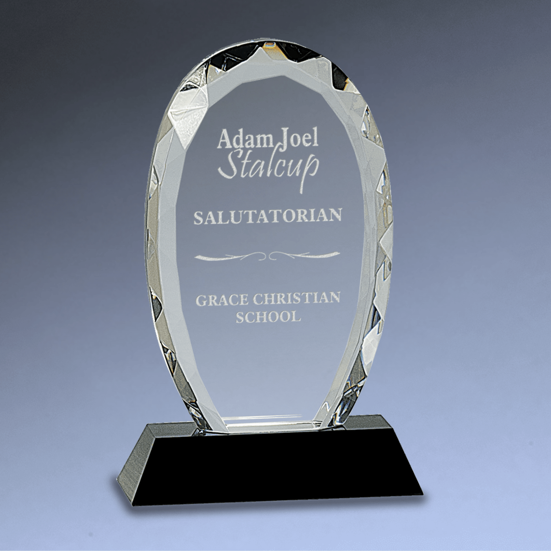 Oval Facet Crystal Award on Black Crystal Base 7 1/2"