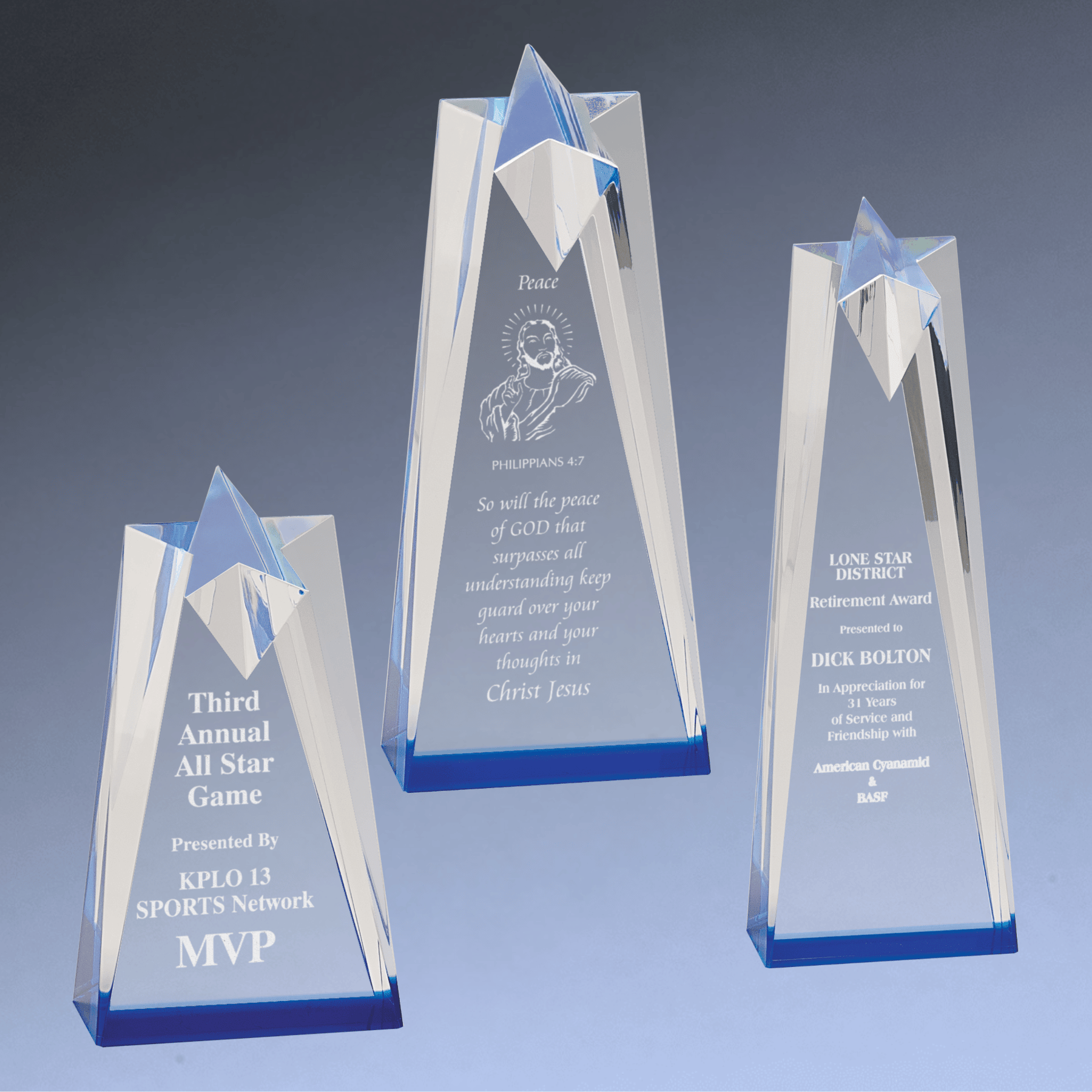 Sculpted Star Acrylic Awards with Blue or Gold Accents Blue / 3 1/2" x 6"
