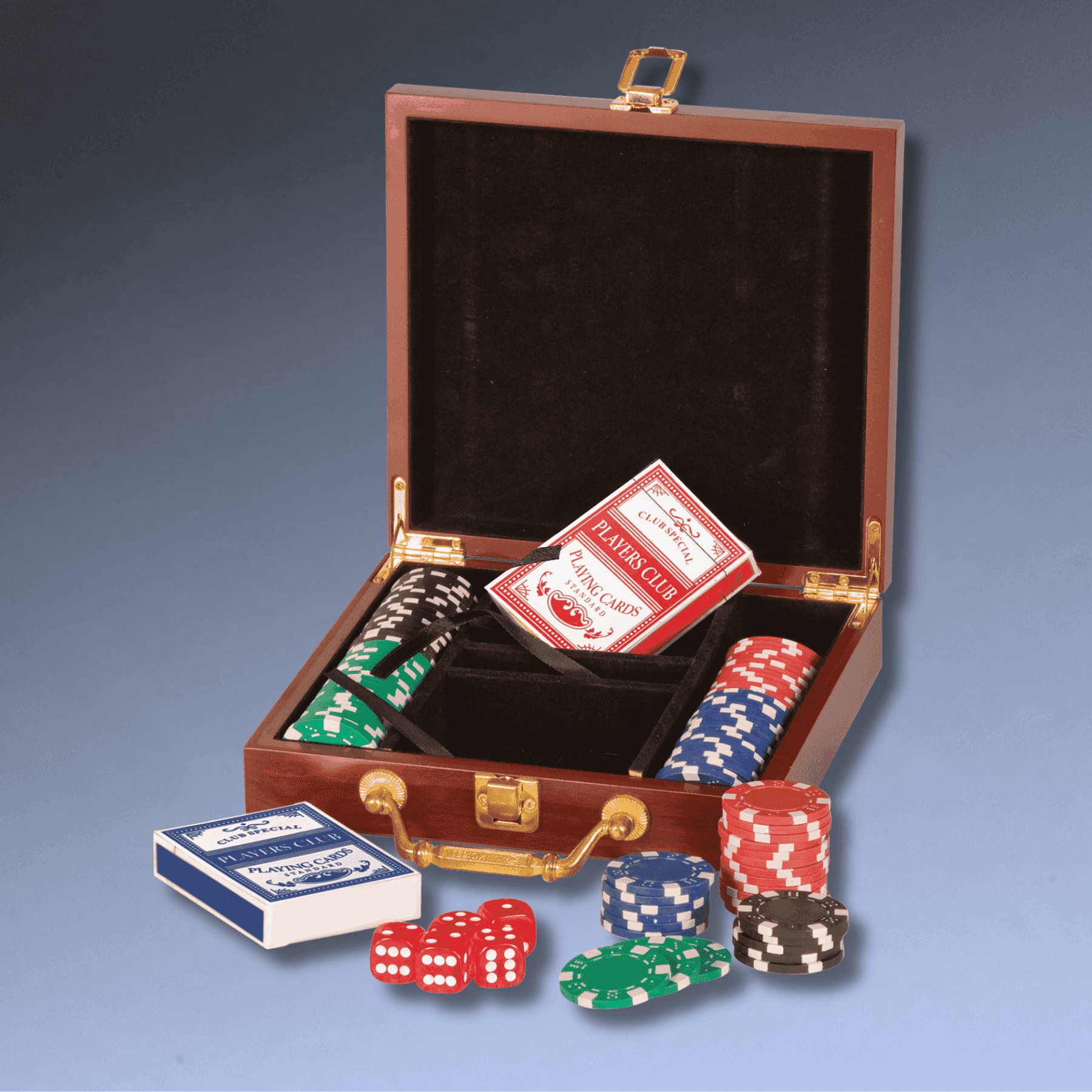 Personalized Poker Gift Set -100 Chips, Cards & 5 Dice in Rosewood Box