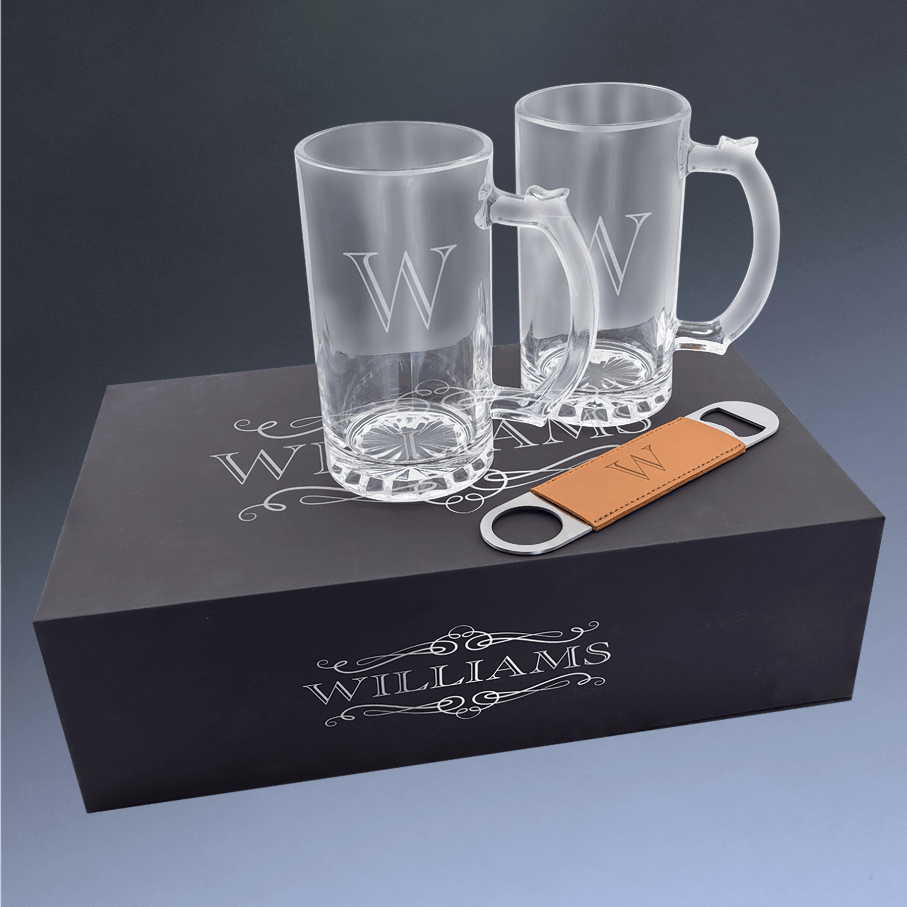Personalized Beer Mug Gift Set with Mugs and Bar-Style Bottle Opener Default Title
