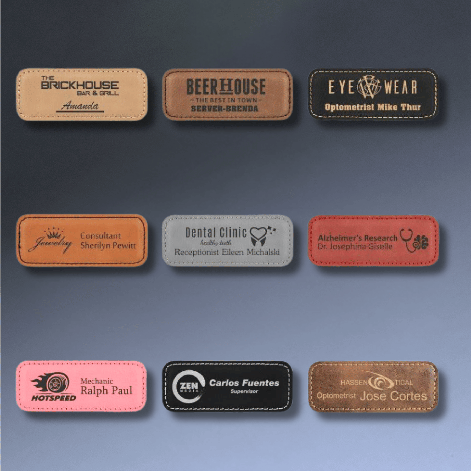 Personalized Magnetic Name Badges in Leatherette Colors