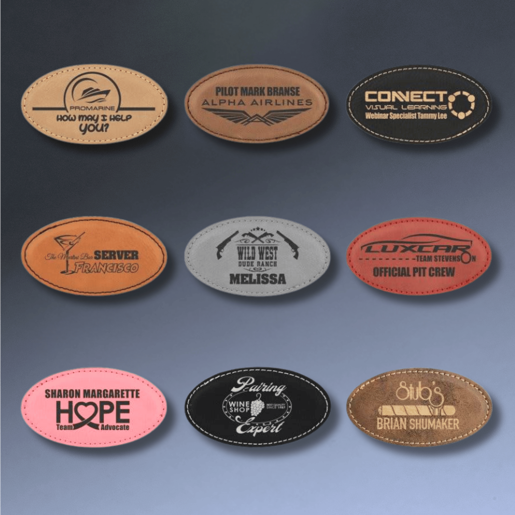 Personalized Magnetic Name Badges in Leatherette Colors