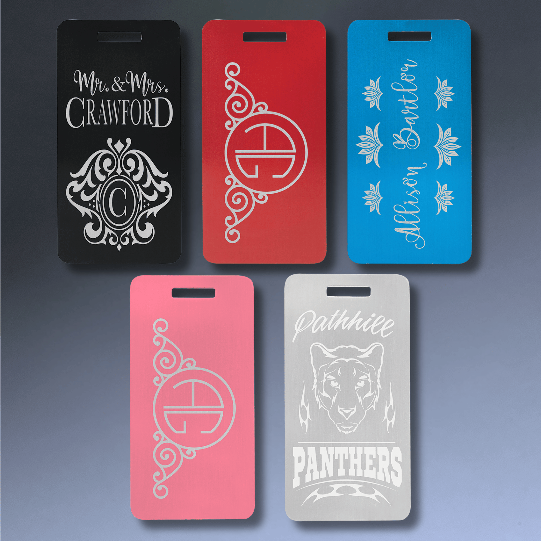 Personalized Aluminum Luggage Tags - Engraved Identification Tags Black / 3 7/8" x 2