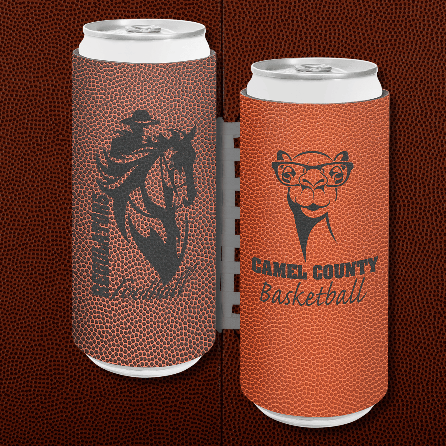 Personalized Slim Beverage Holder in Leatherette Colors Football Leatherette / Slim Beverage Holder