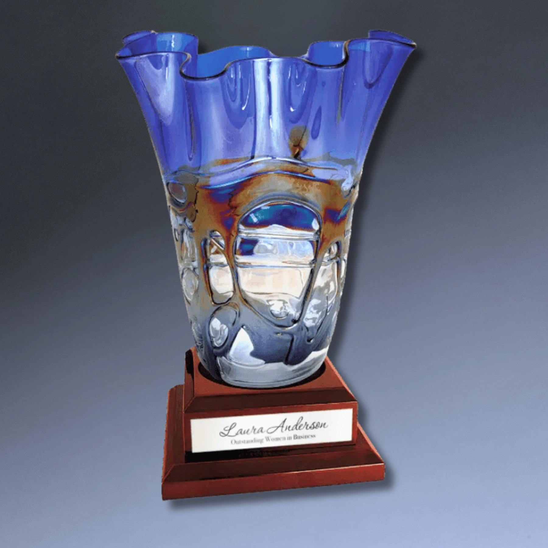 Engraved Royal Piano Finish Pedestal Base for Vases, Awards & Trophies Rosewood Piano Finish / 7" x 7" (Round Inset is 4 1/2" diameter and 1/8" deep)