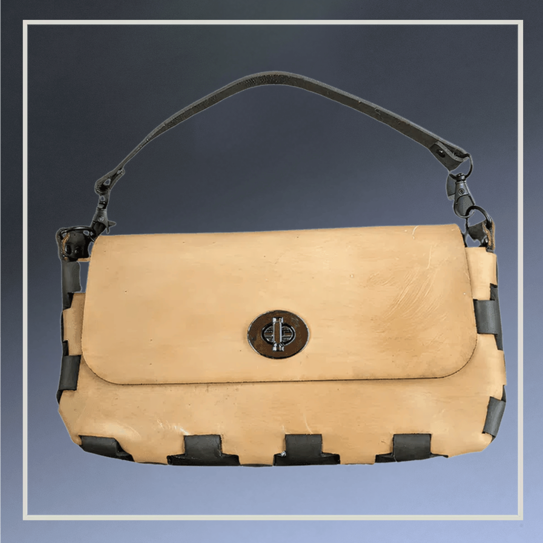 Hand-Crafted Leather Purses and Clutches Black - Sweetheart (11" x 9.5") / 22" Strap / Bronze Clasp