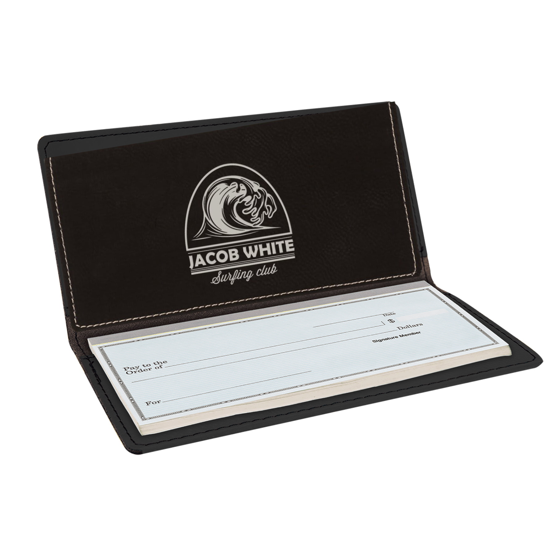 Personalized Checkbook Cover in Leatherette Colors Black/Silver