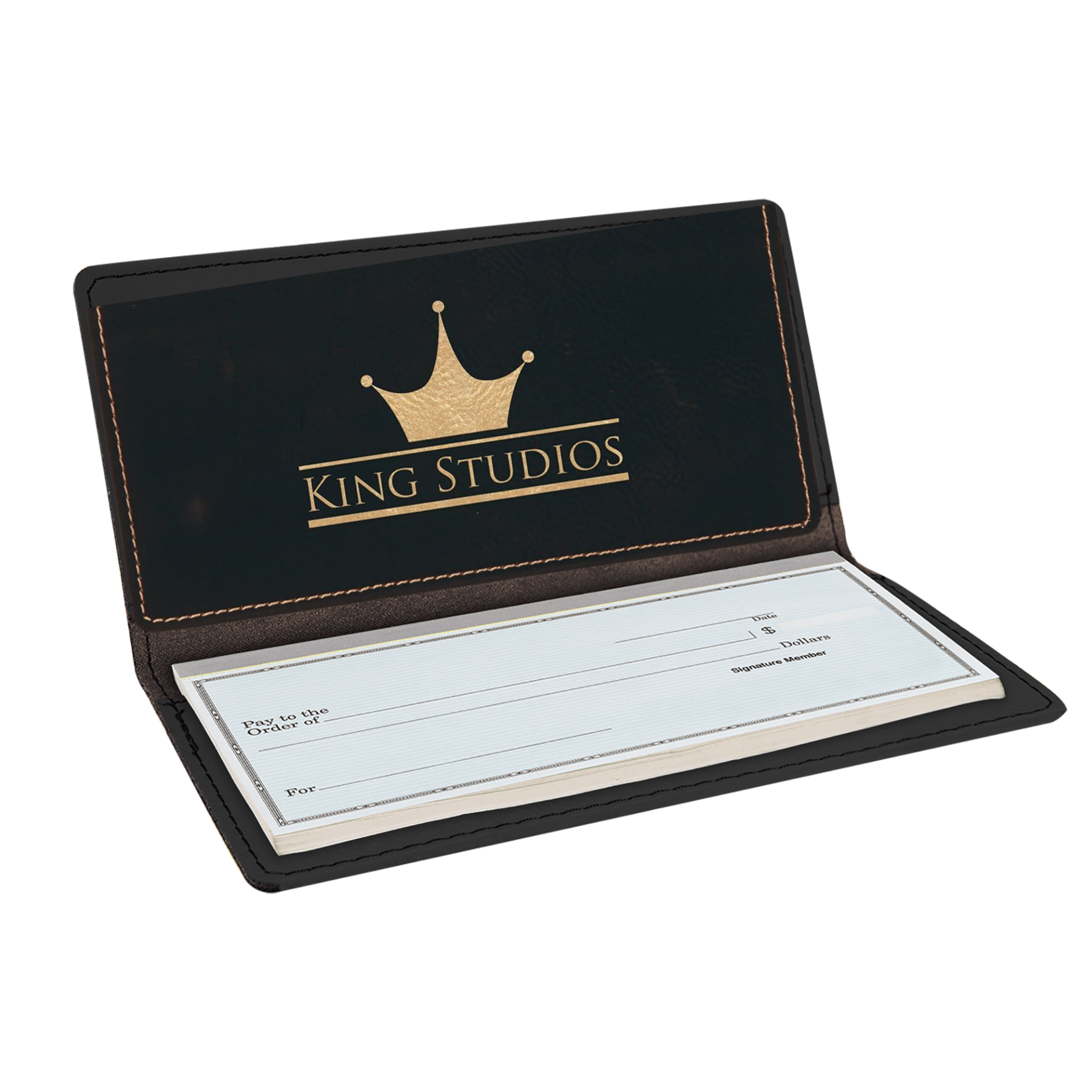 Personalized Checkbook Cover in Leatherette Colors Black/Gold