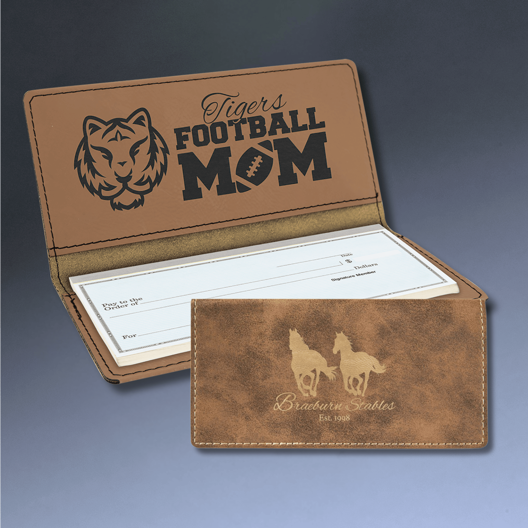 Personalized Checkbook Cover in Leatherette Colors Light Brown