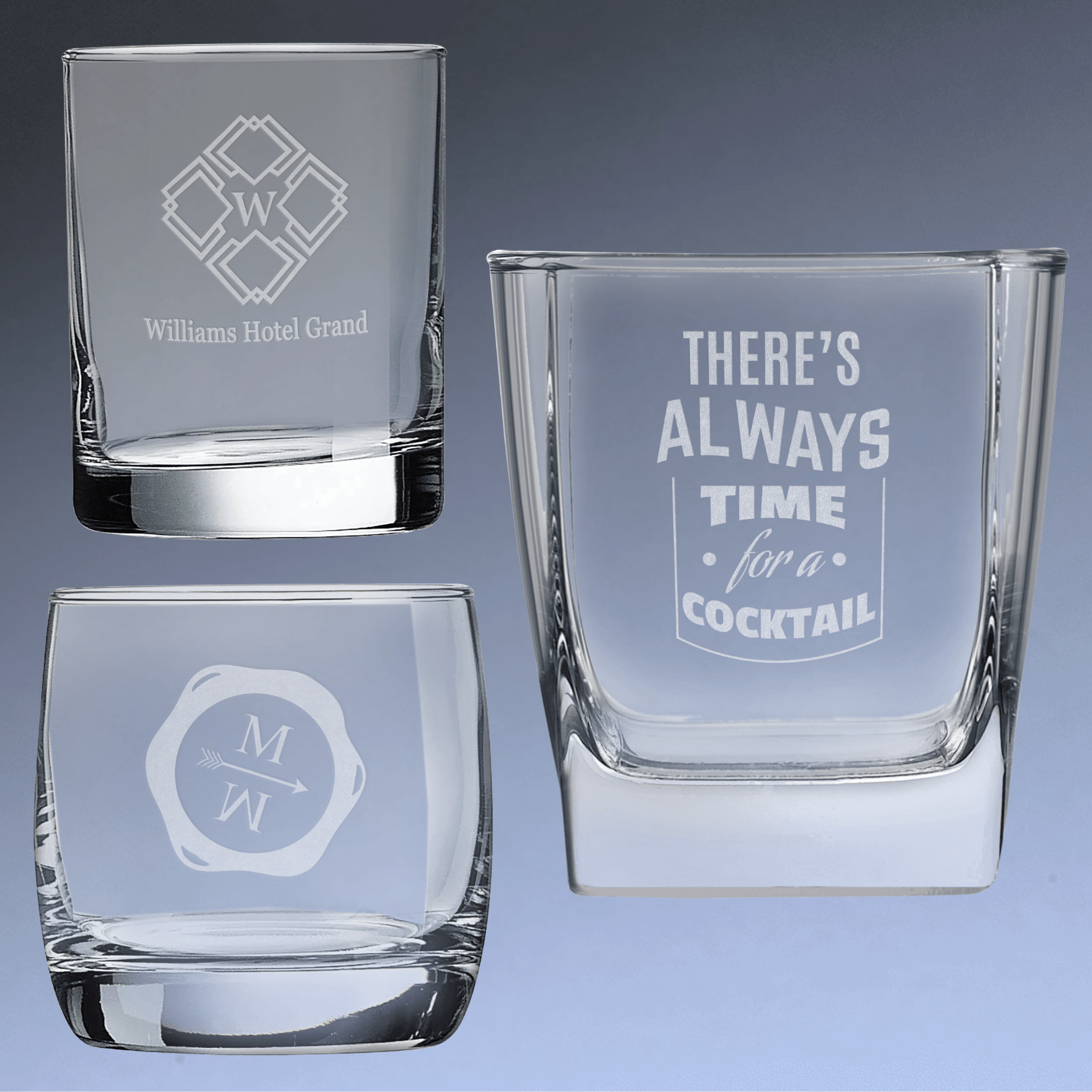 Personalized Whiskey Glass - On-the-Rocks Cocktail or Juice Glassware Classic / Single Glass / 10.5 oz.