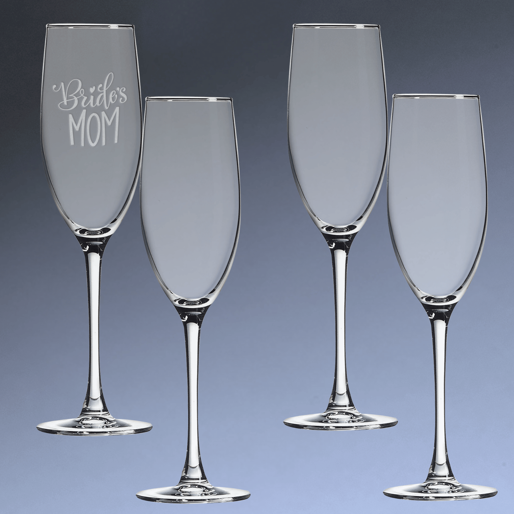 Custom Engraved Champagne Flute for Gifts, Weddings, and Events Set of Four / 8 oz.