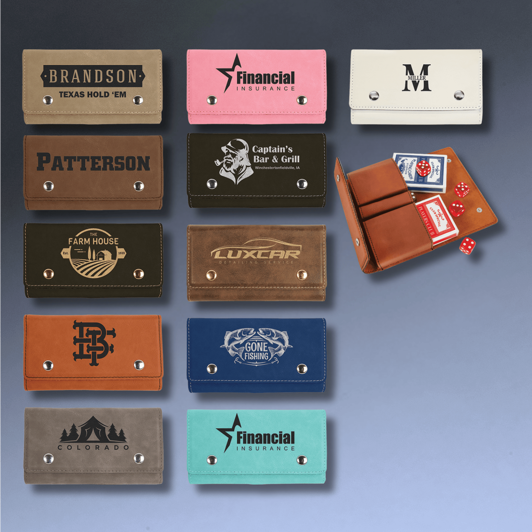 Personalized Card & Dice Set – Custom Game Set in Leatherette Case Black/Gold / Leatherette