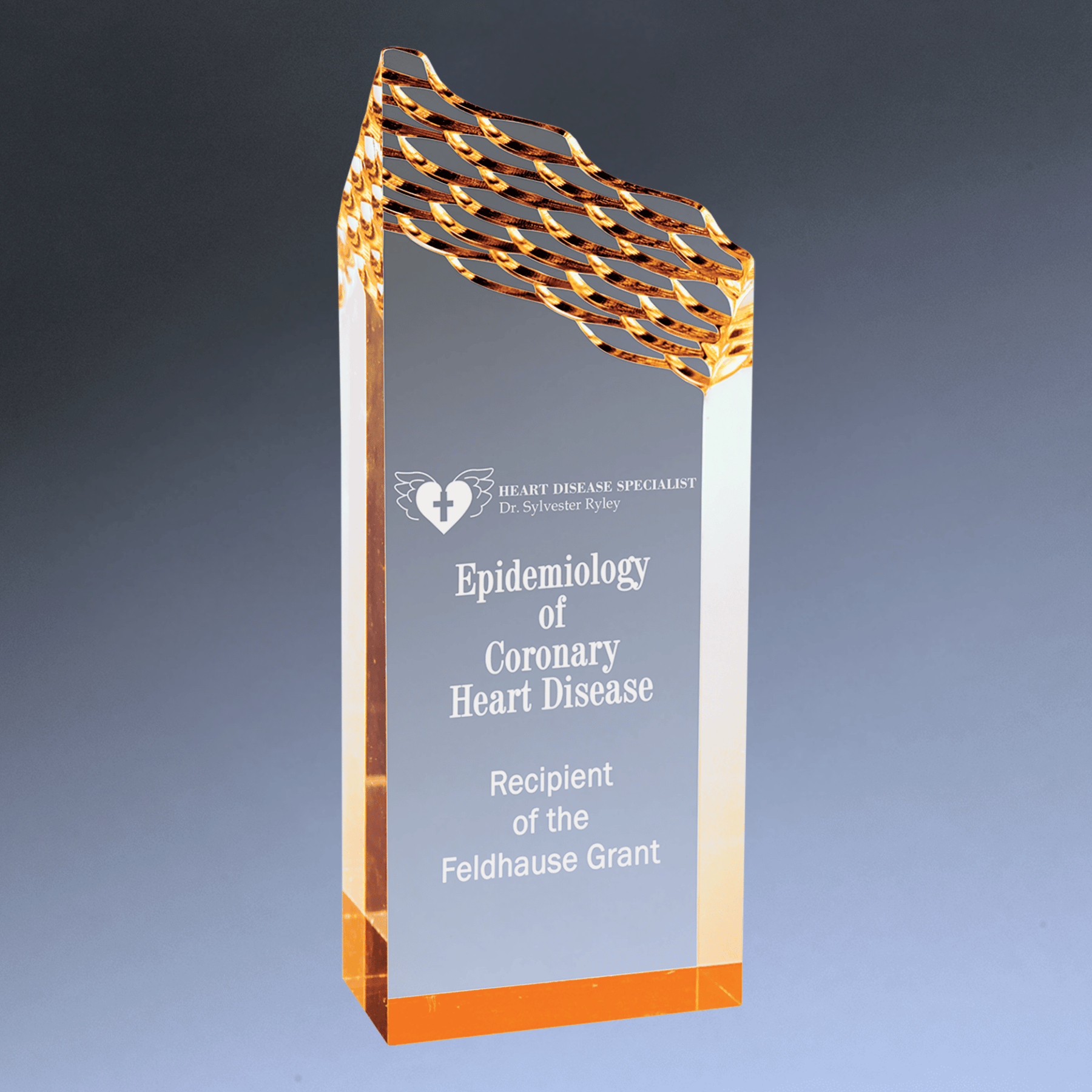 Riptide Acrylic Award - Custom Engraved Recognition with Color Accents Gold / 3 x 8"